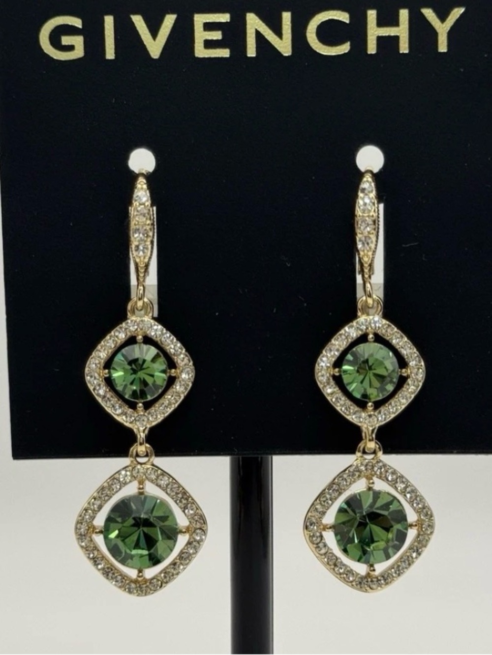 Givenchy Gold-Tone Earrings with Green Crystals and Pavé Accents